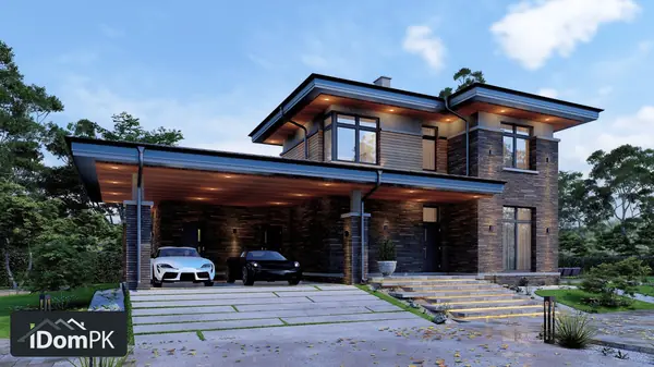 Проект двухэтажного дома в стиле Райта