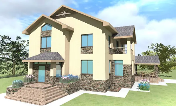 Двухэтажный жилой дом с гаражом и балконом