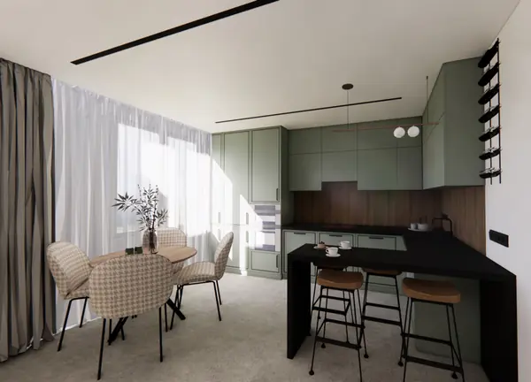 Квартира в спокойных тонах с черными акцентами