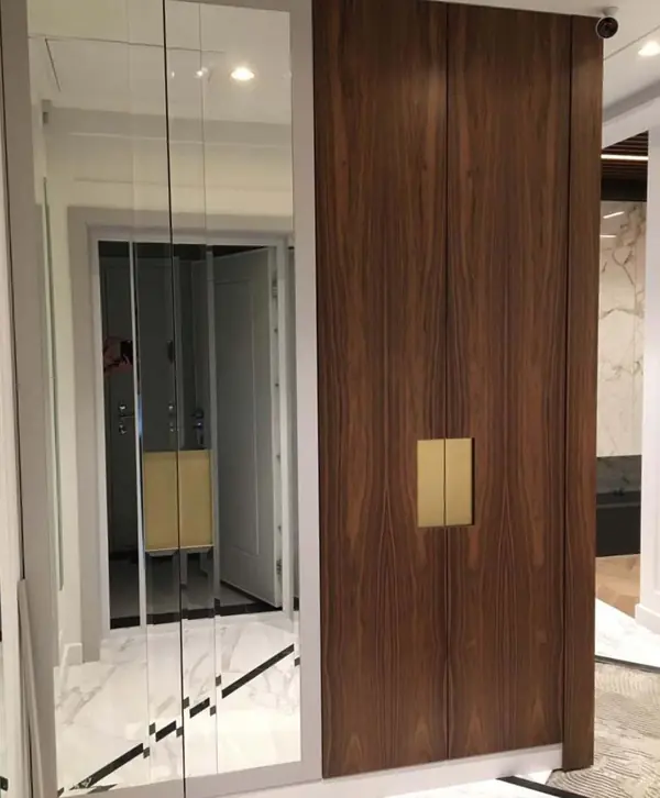 Шкаф из шпона американского ореха и зеркалами с фацетом