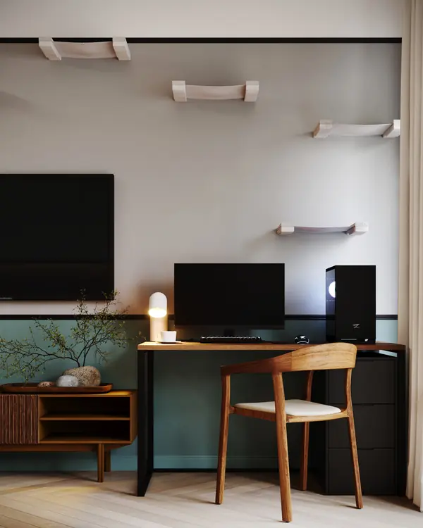 Спальня с игровым комплексом для кошек