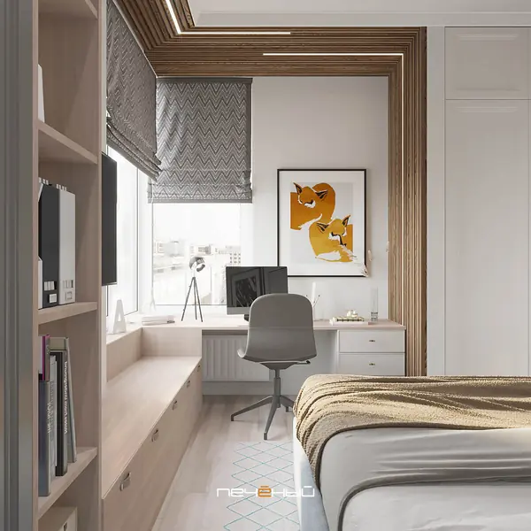 Серо-синий современный интерьер