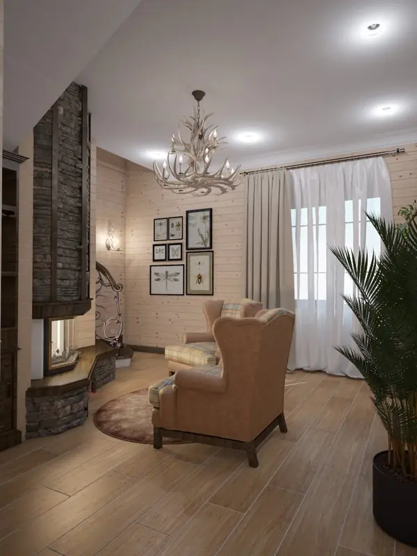 Дом в Щекино. Комната отдыха и лестничное пространство