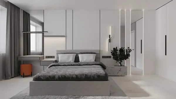 Монохромный минимализм в дизайне квартиры 100 кв. м. для семейной пары