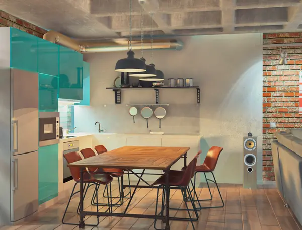 Интерьер трёхкомнатной квартиры. Лофт.