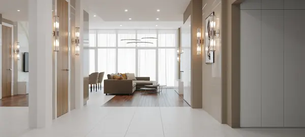 Кухня-гостиная в бежевых тонах