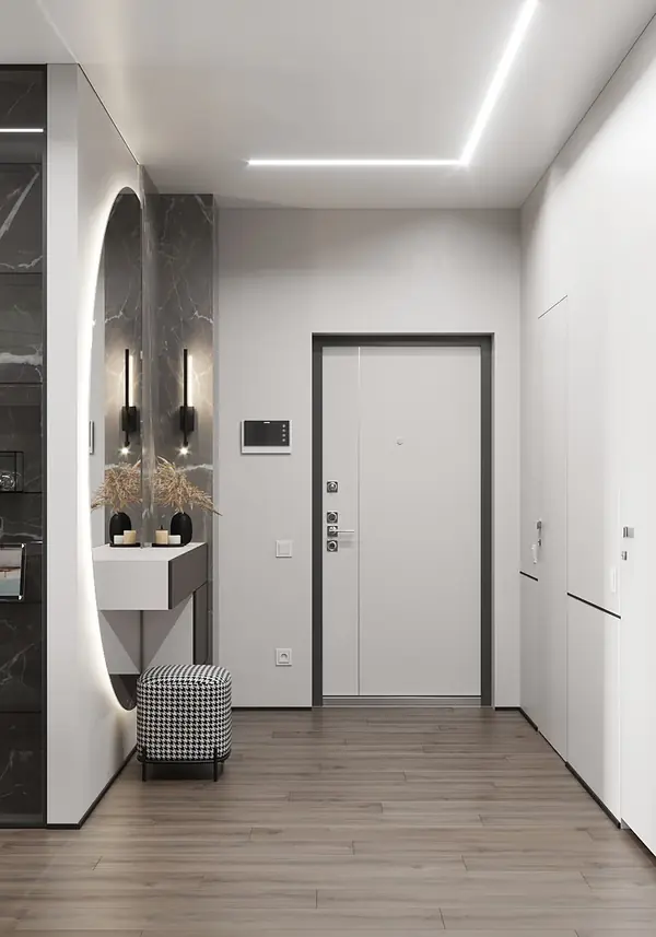 Полукруглое зеркало в интерьере прихожей