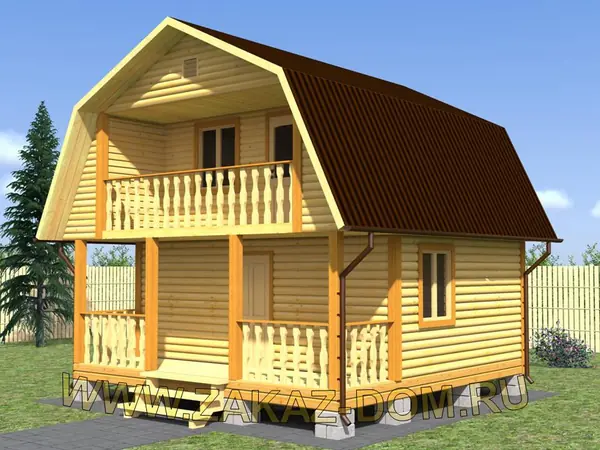 Проект бани с мансардой из бруса (6х6 м) : 2Б-50