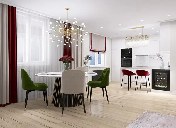 Квартира с золотыми и винными акцентами и элементами ар-деко