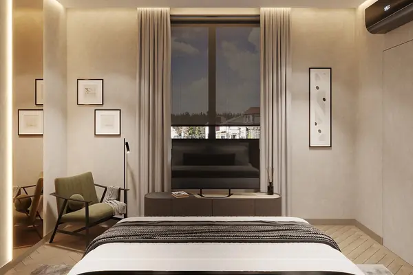 Минималистичная спальня в темных цветах