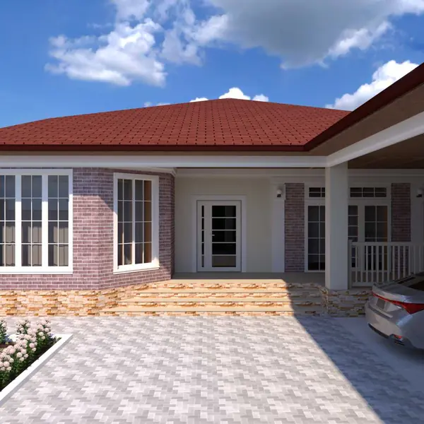 Одноэтажный жилой дом с навесом и верандой