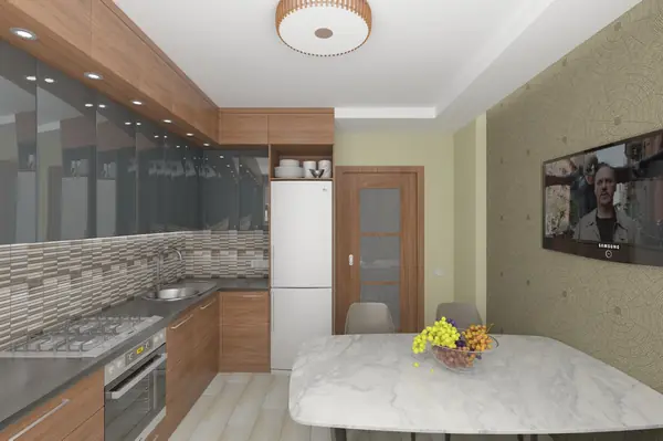 Кухня в серо-оливковых тонах