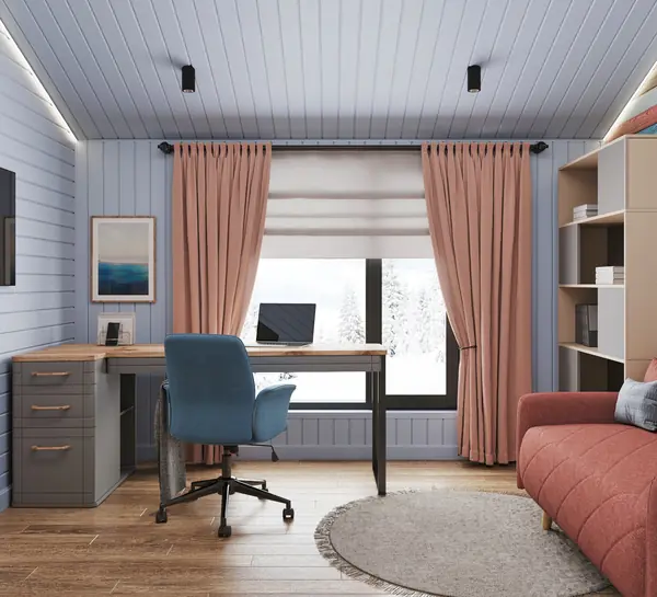 Красочный кабинет дачном доме. Со временем будет детская.