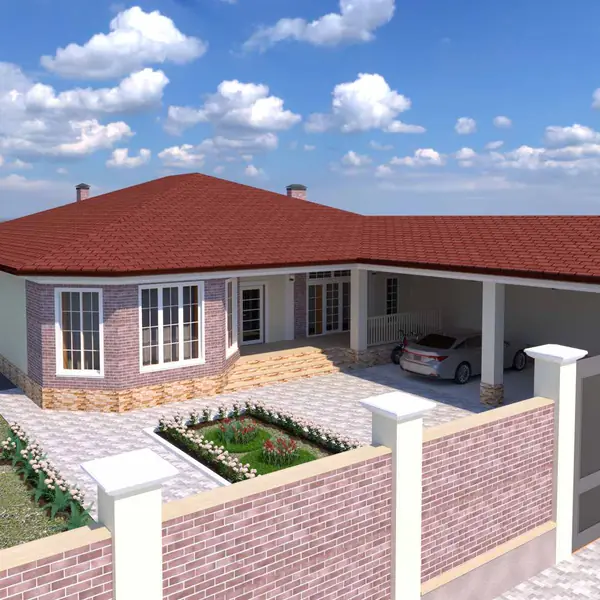 Одноэтажный жилой дом с навесом и верандой