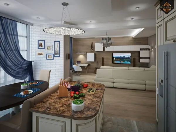 "Фьюжн в интерьере"трехкомнатная квартира в Казани по ул. Муштари