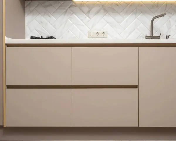 Бежевая прямая кухня на заказ