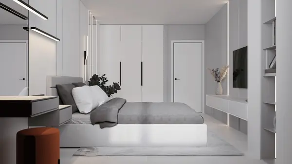 Монохромный минимализм в дизайне квартиры 100 кв. м. для семейной пары