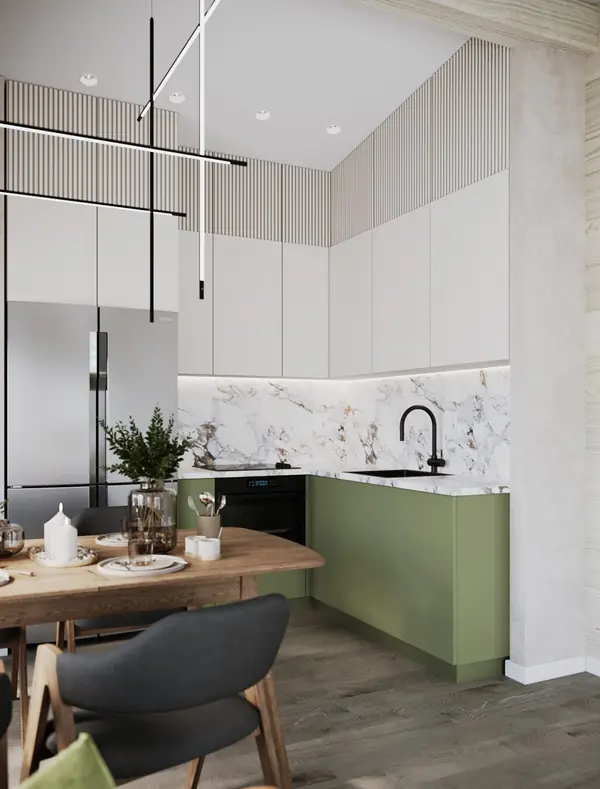 Дизайн кухни-гостиной в доме из бруса