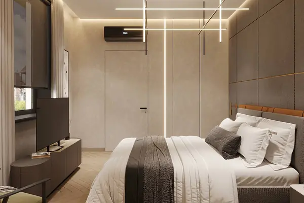 Минималистичная спальня в темных цветах