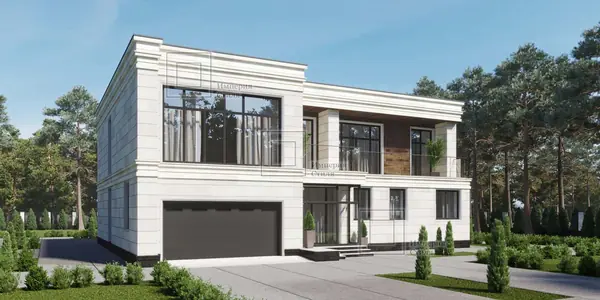 Проект дома с плоской крышей и гаражом