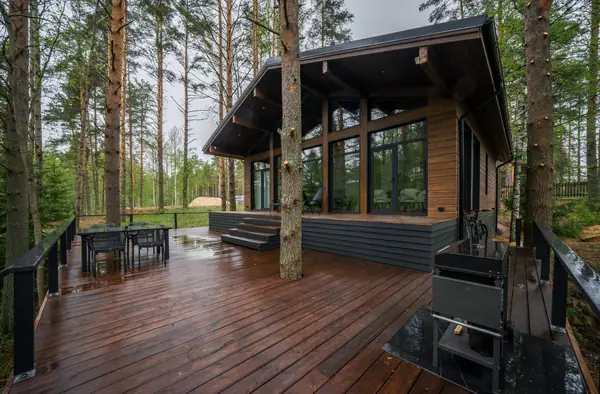 Каркасный дом в сосновом лесу