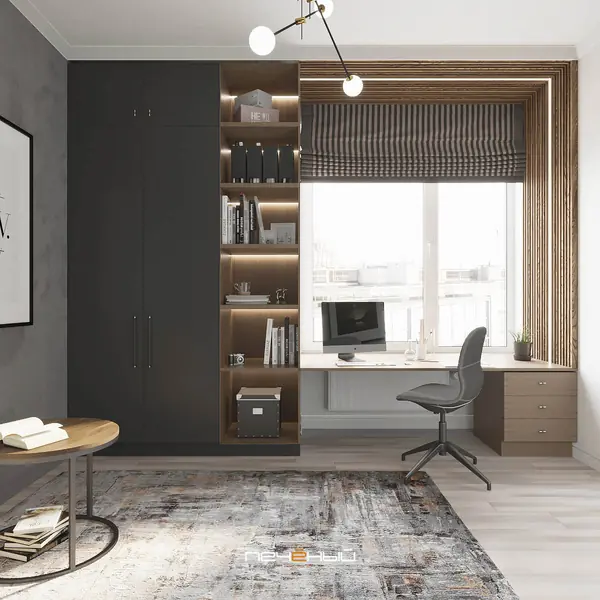 Серо-синий современный интерьер