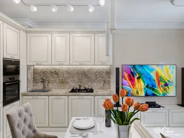 Дизайн интерьера небольшой кухни-гостиной (ЖК Лесная мелодия-3)