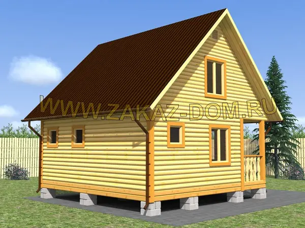 Проект бани с мансардой из бруса (6х6 м) : 2Б-16