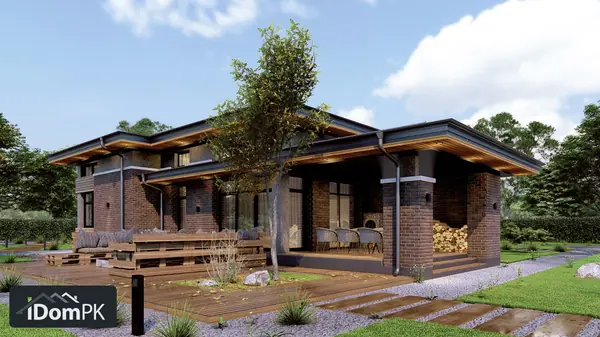 Проект одноэтажного дома на две семьи с общей террасой и на одном фундаменте