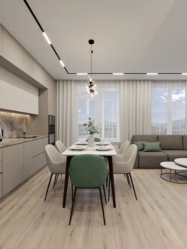 Светлая кухня-гостиная в современном стиле