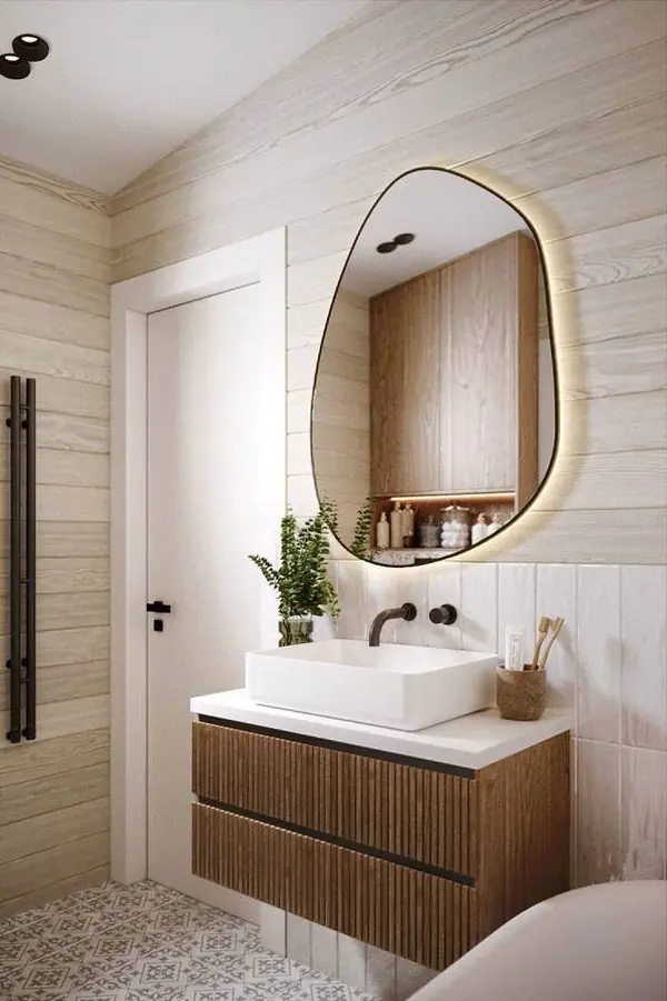 Дизайн ванной комнаты в доме из бруса