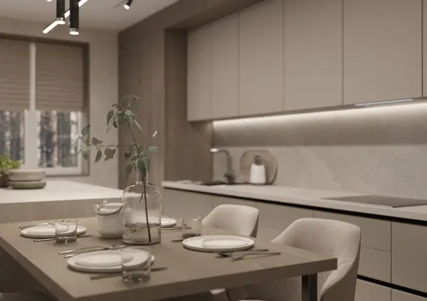 Современный дизайн кухни-гостиной