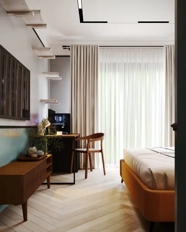 Спальня с игровым комплексом для кошек