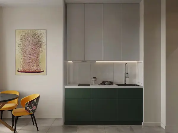 Двухкомнатная квартира 54  м² в оливковых и песочных оттенках