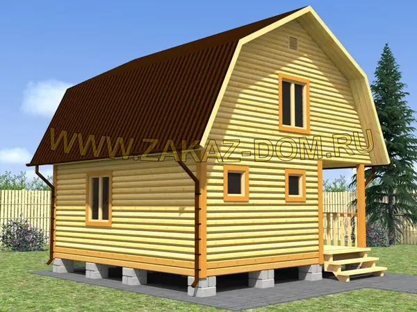 Проект бани с мансардой из бруса (6х6 м) : 2Б-3