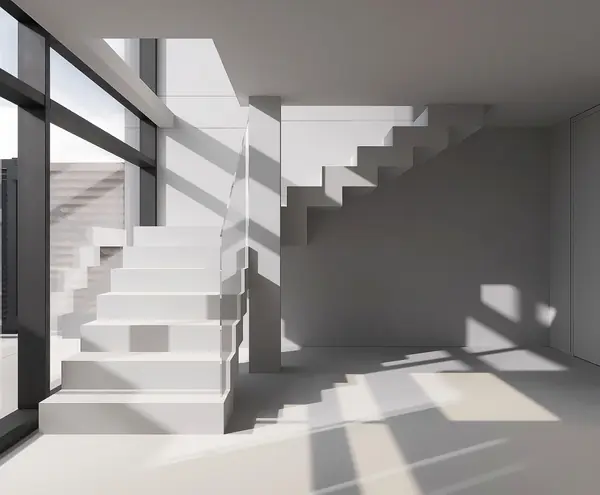 Визуализация лестницы на второй этаж  в пристройке дома