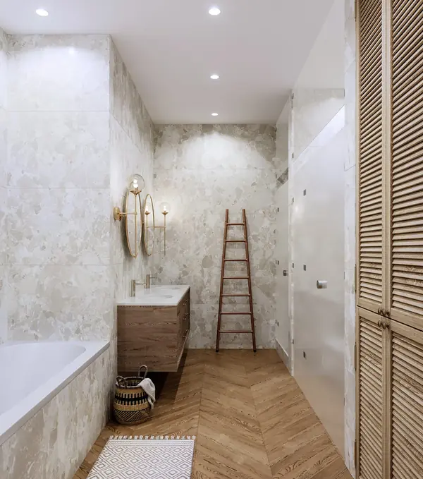 Интерьер ванной в квартире в ЖК "Жизнь на Плющихе", Москва