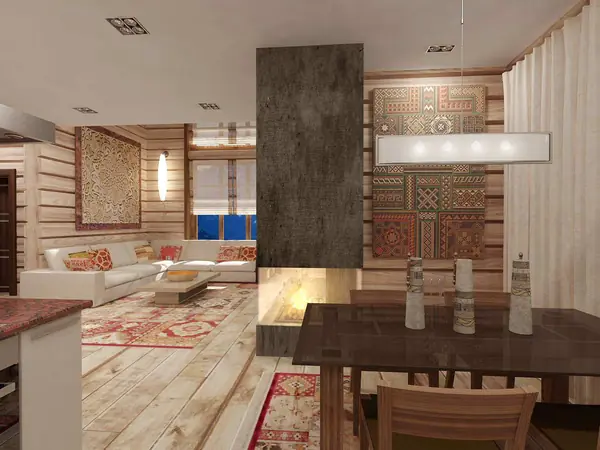 Гостиная в деревянном коттедже (Горный Алтай)