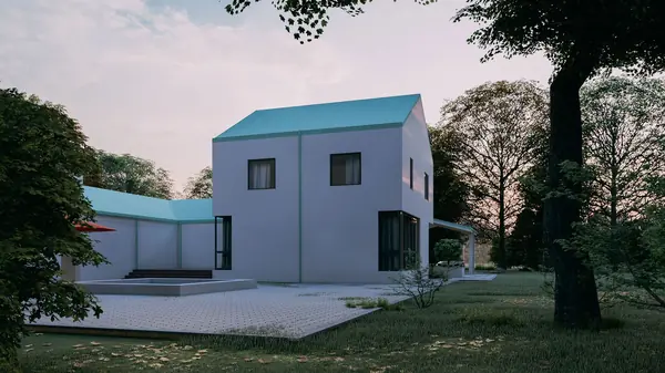 Загородный дом с остекленной терассой и гаражом.