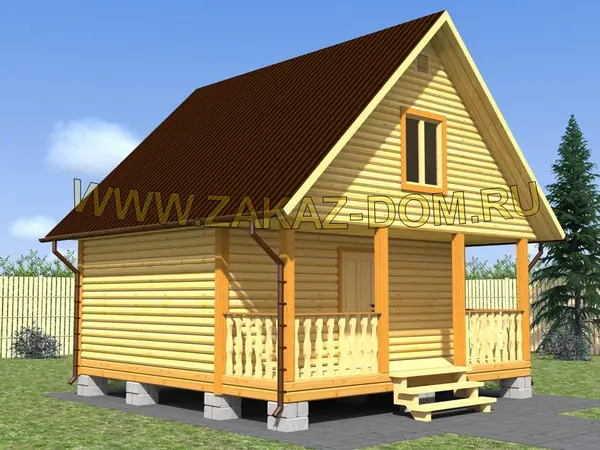 Проект бани с мансардой из бруса (6х6 м) : 2Б-9