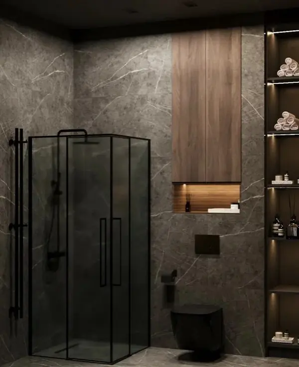 Квартира 54 м² для молодого человека в темных тонах с яркими акцентами