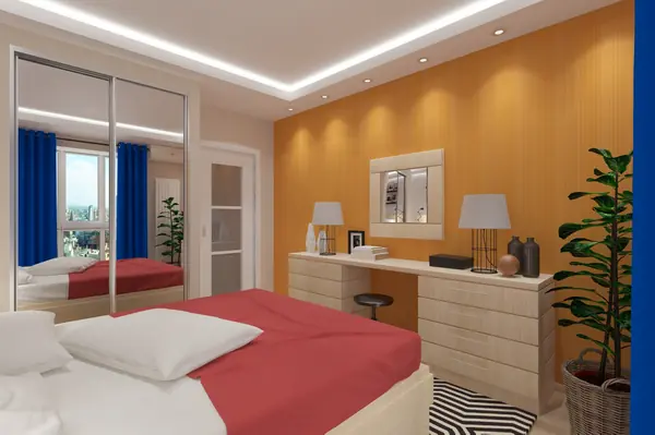 Спальня с яркими акцентами