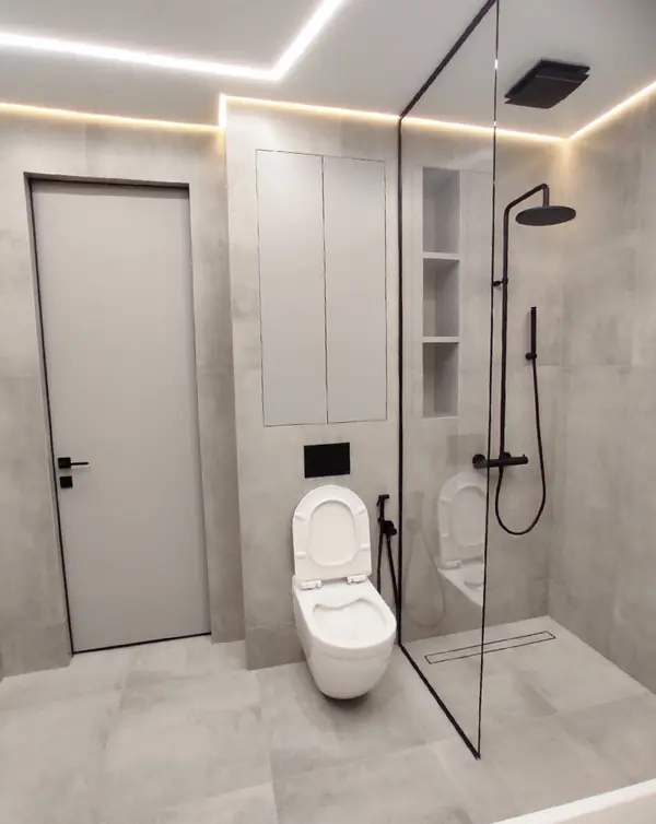 Бетон и металл в ванной комнате