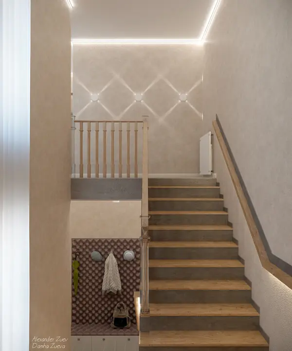 Дизайн лестницы и коридора в таунхаусе, ЖК "Немецкая деревня", г. Краснодар