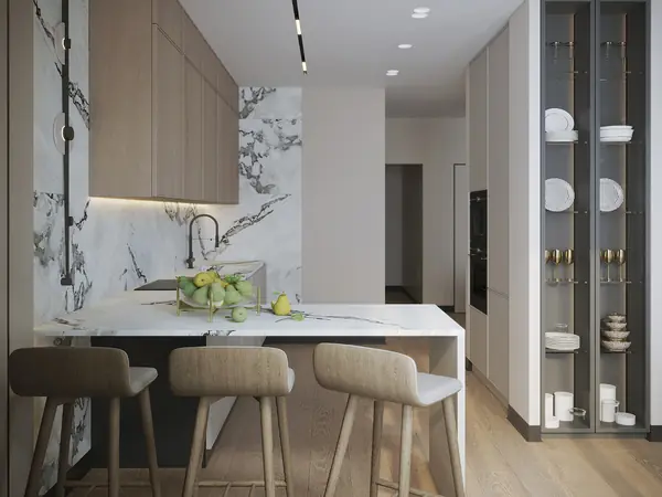 Дизайн кухни-гостиной в природных цветах