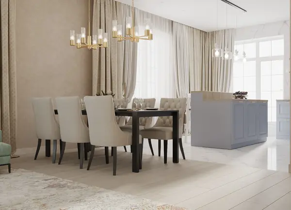 Кухня-гостиная в классическом стиле