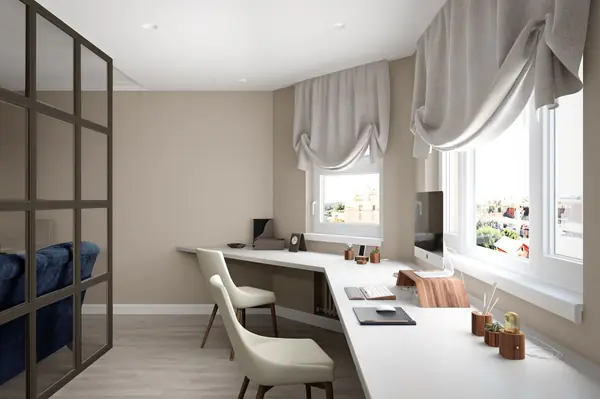 Кабинет в гостиной трёхкомнатной квартиры