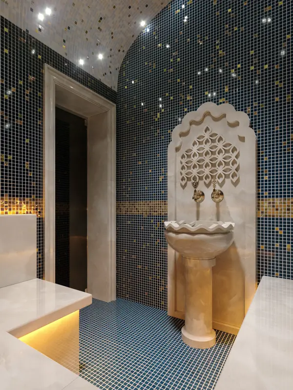 Проект хамама (турецкой бани) с лежаками из мрамора