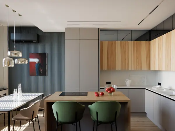 Современная квартира с бордовыми акцентами в ЖК "Притяжение" - 146 м2