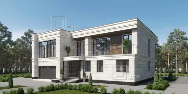 Проект дома с плоской крышей и гаражом